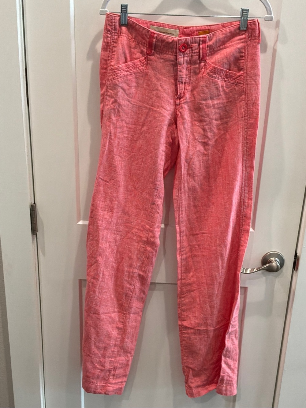 Anthropologie Pietro 2T Brunelli Coral Pink Letterpress Linen Blend Wide Leg